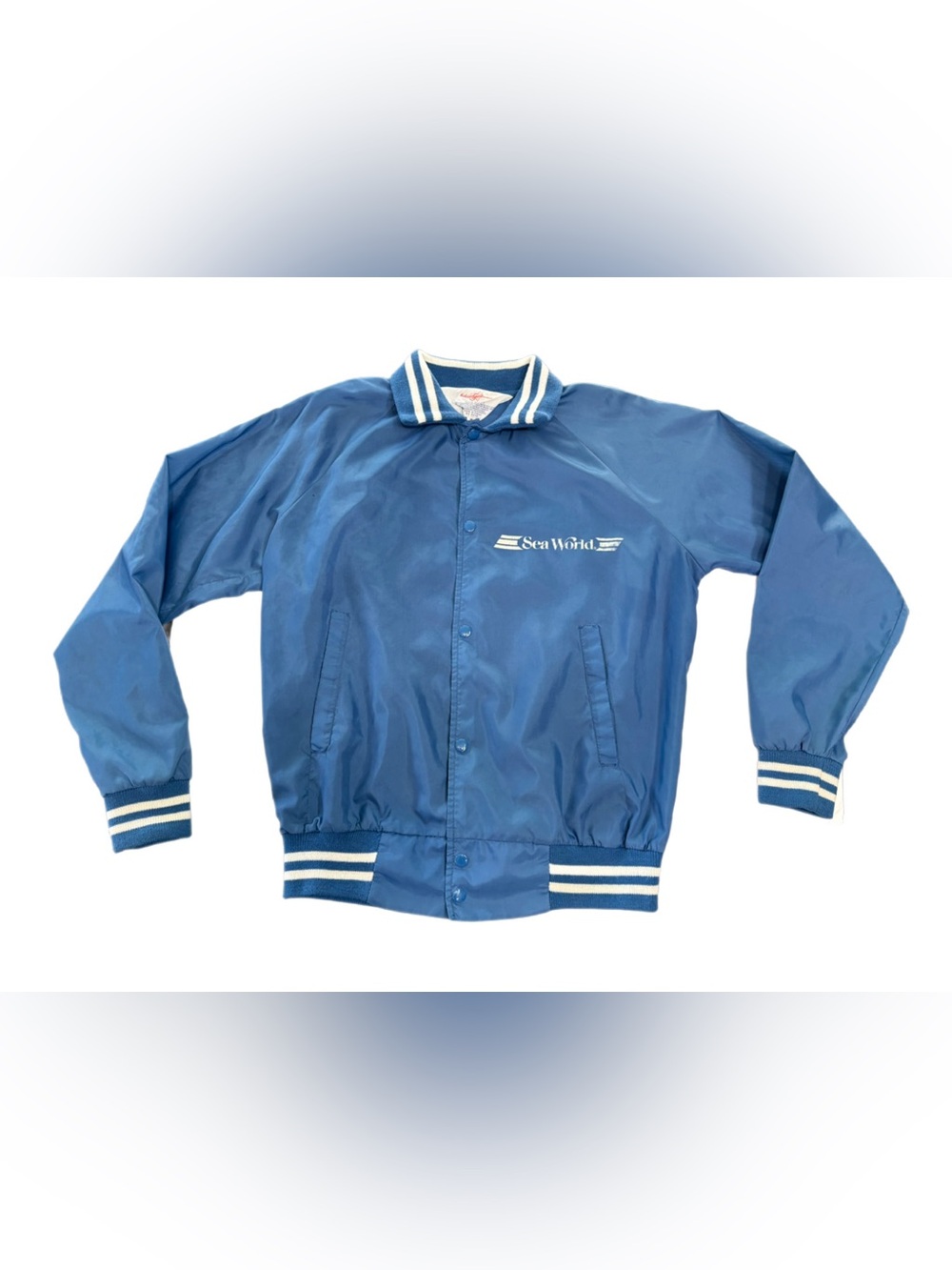Vintage 80s SeaWorld Kelvin Sportswear Nylon Bomber Jacket Medium Blue